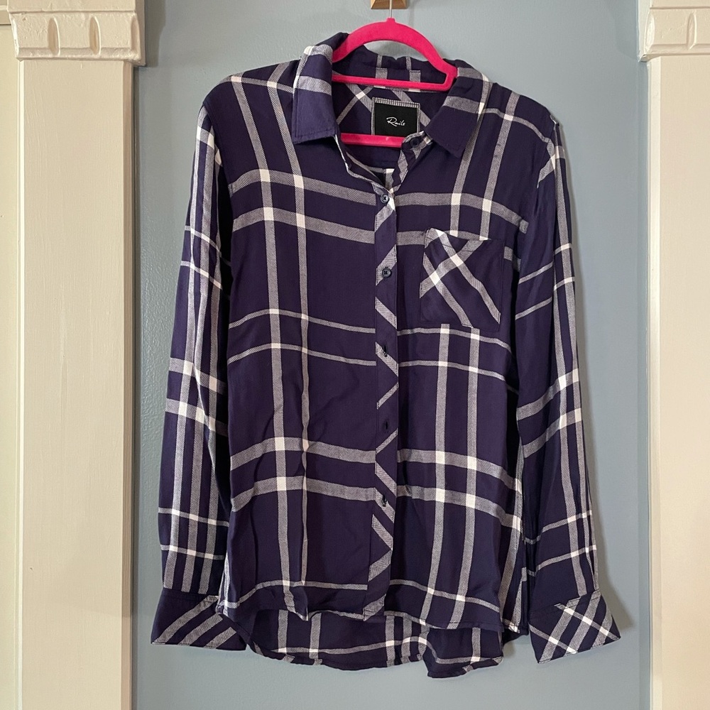 Rails Navy and White Plaid Button-Down Shirt